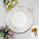 6 Pack | 13inch White Washed Rose Embossed Faux Wood Plastic Charger Plates
