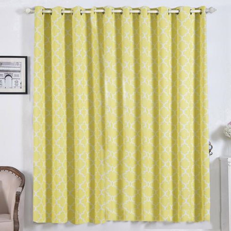 White/Yellow Lattice Room Darkening Blackout Curtain Panel Grommet Trellis Noise Cancelling Curtains