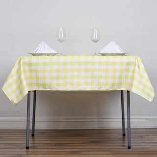 Add Elegance to Your Table with the White/Yellow Seamless Buffalo Plaid Square Tablecloth