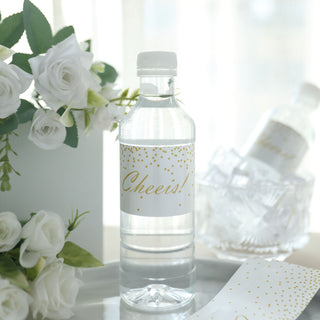 White and Gold Cheers Wedding Party Water Bottle Labels