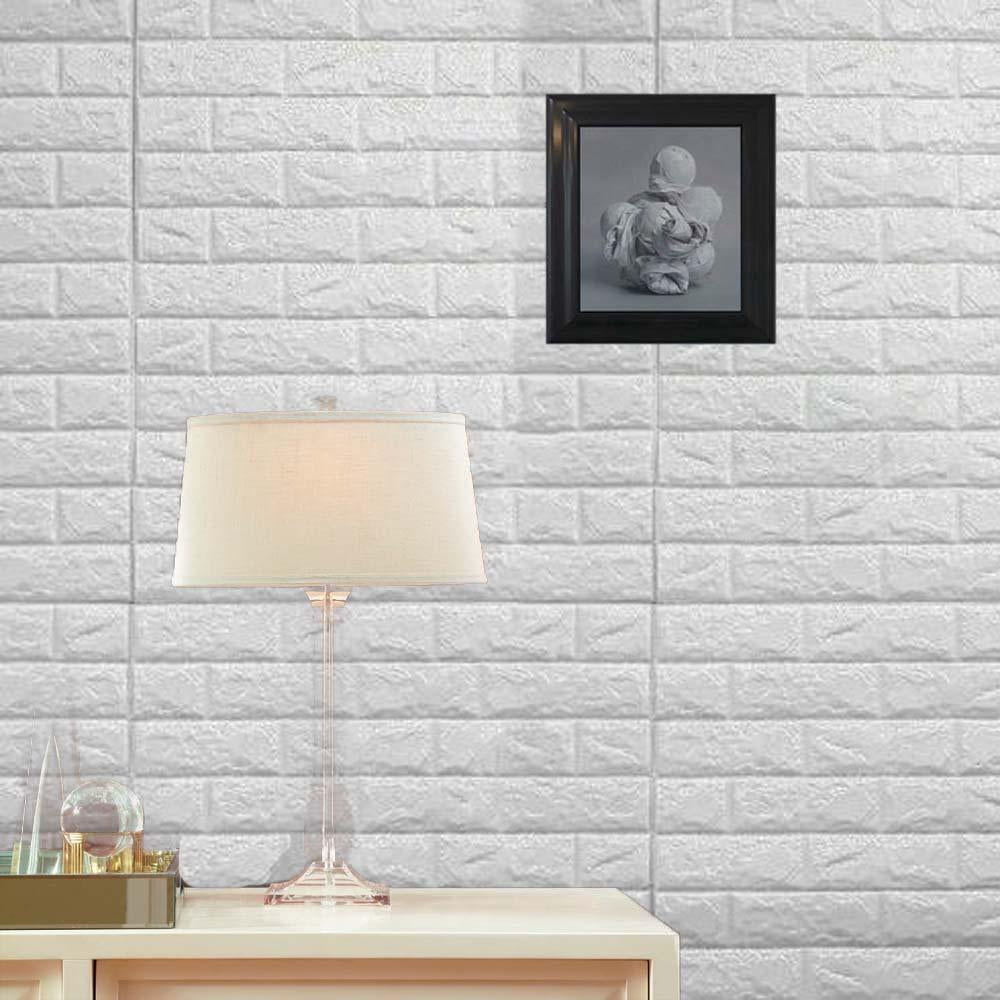 10 Pack | White Foam Brick Peel and Stick 3D Wall Tile Panels - Covers 58Sq.ft | by Tableclothsfactory