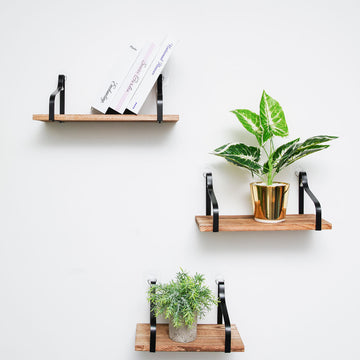 3 Pack | Wood / Metal Floating Wall Shelves Wall Mounted Shelf Set Decor
