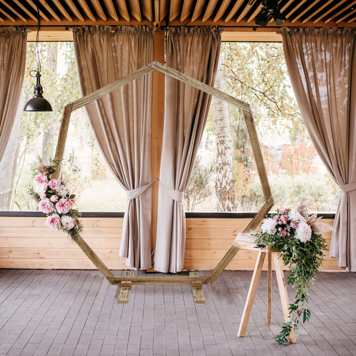 7ft Wooden Wedding Arch, Heptagonal Rustic Photography Backdrop Stand