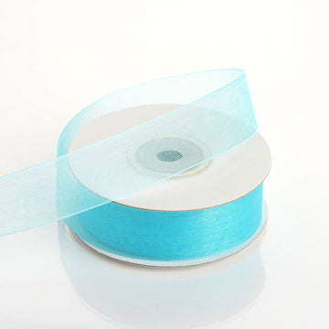 25 Yard 7/8" DIY Turquoise Organza Ribbon With Mono Edge - Clearance SALE