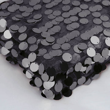 54"x4 Yards Black Big Payette Sequin Fabric Roll, Mesh Sequin DIY Craft Fabric Bolt