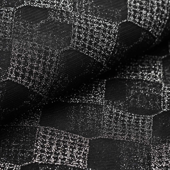 4 Yards Black / Silver Buffalo Plaid Polyester Fabric Roll, Checkered Netting DIY Craft Fabric Bolt