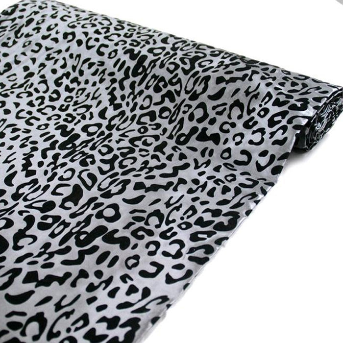 54inchx10 Yards Black Silver Leopard Print Taffeta Fabric Roll, DIY Animal Print Fabric Bolt#whtbkgd