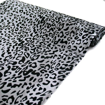 54"x10 Yards Black Silver Leopard Print Taffeta Fabric Roll, DIY Animal Print Fabric Bolt