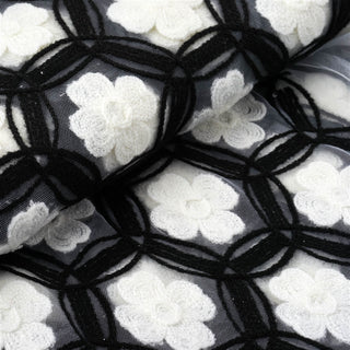 Black Flower Embellished Tulle Fabric Bolt