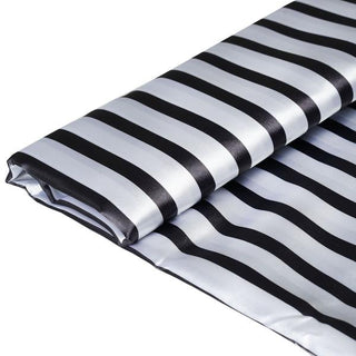 Black and White Satin Stripe Fabric Bolt for Elegant Event Decor