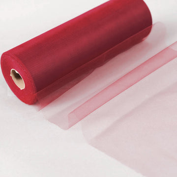 12"x100 Yards Burgundy Tulle Fabric Bolt, Sheer Fabric Spool Roll For Crafts