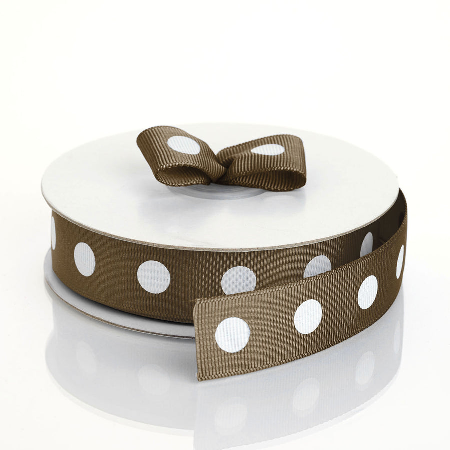 25 Yards 7/8 Inch | DIY Chocolate Grosgrain Polka Dot Ribbon | TableclothsFactory