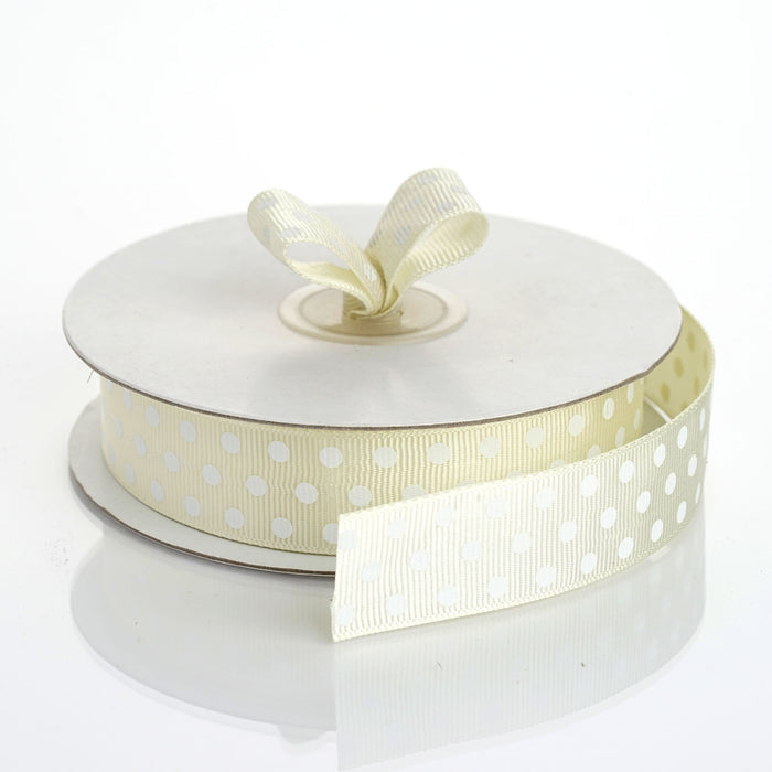 25 Yards 7/8 Inch | DIY Grosgrain White Polka Dot Ribbon | Craft Supplies | TableclothsFactory