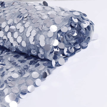 54"x4 Yards Dusty Blue Big Payette Sequin Fabric Roll, Mesh Sequin DIY Craft Fabric Bolt