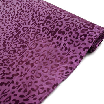 54"x10 Yards Eggplant Leopard Print Taffeta Fabric Roll, DIY Animal Print Fabric Bolt