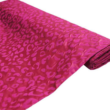 54"x10 Yards Fuchsia Leopard Print Taffeta Fabric Roll, DIY Animal Print Fabric Bolt