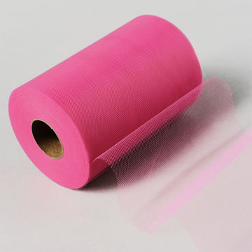 6"x100 Yards Fuchsia Tulle Fabric Bolt, Sheer Fabric Spool Roll For Crafts