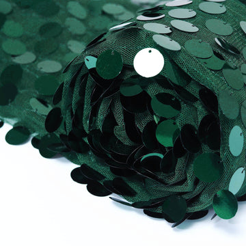 54"x4 Yards Hunter Emerald Green Big Payette Sequin Fabric Roll, Mesh Sequin DIY Craft Fabric Bolt