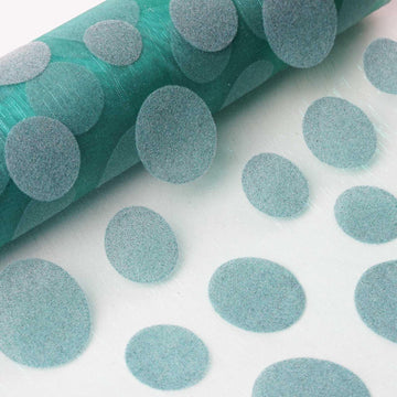 12"x10 Yards Hunter Emerald Green Premium Organza With Velvet Dots Fabric Bolt, DIY Craft Fabric Roll