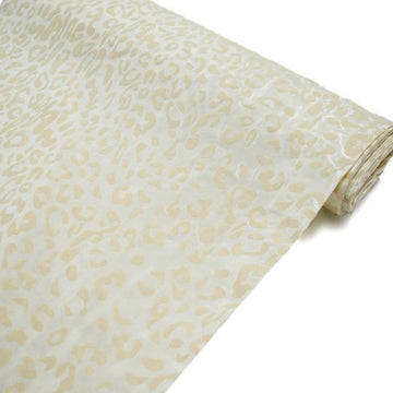 54"x10 Yards Ivory Leopard Print Taffeta Fabric Roll, DIY Animal Print Fabric Bolt