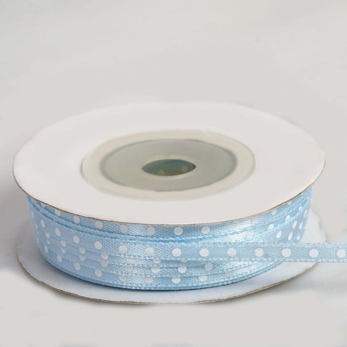 25 Yards 1/8 Inch | Light Blue Satin Polka Dot Ribbon | TableclothsFactory