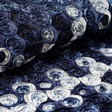 54"x4 Yards Navy Blue Mini Multi Color 3D Rosette Fabric Roll, DIY Craft Fabric Bolt
