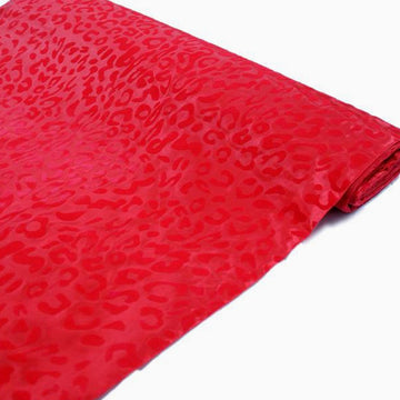 54"x10 Yards Red Leopard Print Taffeta Fabric Roll, DIY Animal Print Fabric Bolt