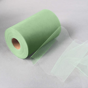 6"x100 Yards Sage Green Tulle Fabric Bolt, Sheer Fabric Spool Roll For Crafts