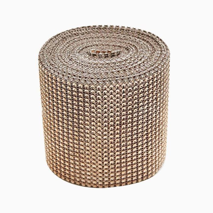 5inch x 10 Yards Shiny Antique Gold Diamond Rhinestone Ribbon Wrap Roll, DIY Craft Decor