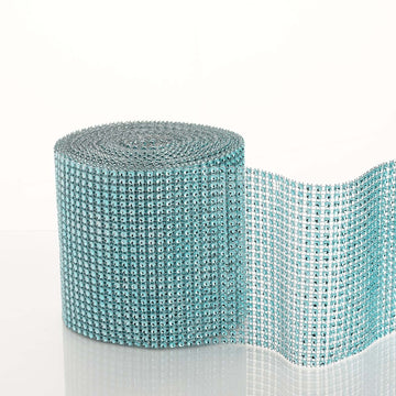 5"x10 Yards Shiny Turquoise Diamond Rhinestone Ribbon Wrap Roll, DIY Craft Decor