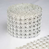 4 inch x 10 Yards Silver Fleur Diamond Rhinestone Ribbon Wrap Roll, DIY Craft Ribbon