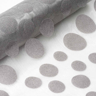 Add Elegance to Your Decor with Silver Premium Organza With Velvet Dots Fabric Bolt