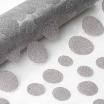 12"x10 Yards Silver Premium Organza With Velvet Dots Fabric Bolt, DIY Craft Fabric Roll