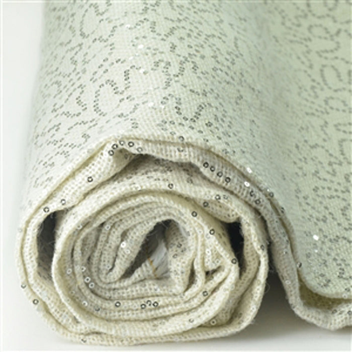 54Inch x 4 Yards Silver Sequin Burlap Fabric Roll, DIY Craft Jute Fabric Bolt