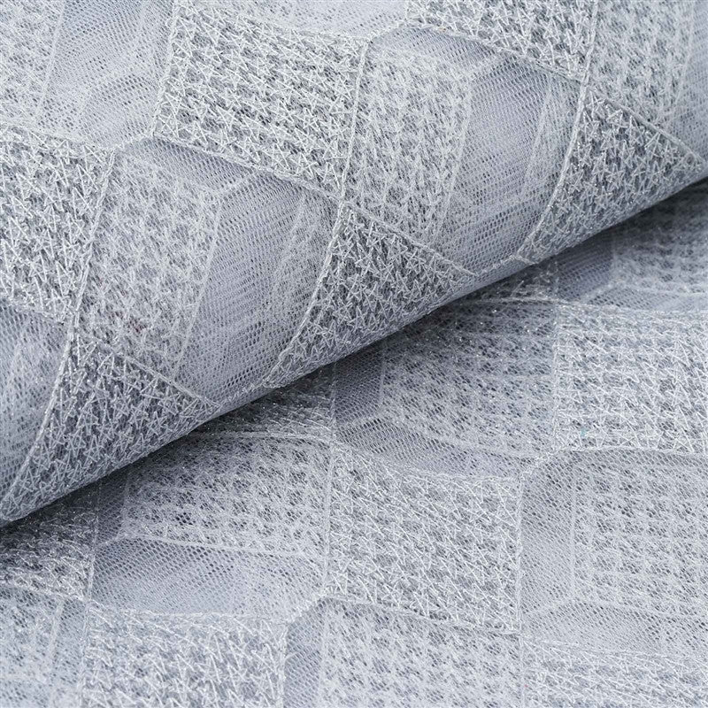 4 Yards Silver / White Buffalo Plaid Polyester Fabric Roll, Checkered Netting DIY Craft Fabric Bolt
