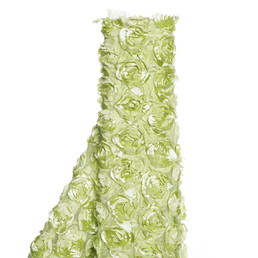 54 Inch x 4 Yards Tea Green 3D Rosette Satin Lace Fabric Roll, DIY Craft Fabric Bolt