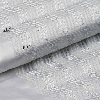 Elegant White/Silver Iridescent Sequin Design Polyester Fabric Bolt