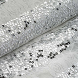 54inch x 4 Yards White With Silver Sequin Parallels Lace Fabric Bolt, DIY Craft Fabric Roll