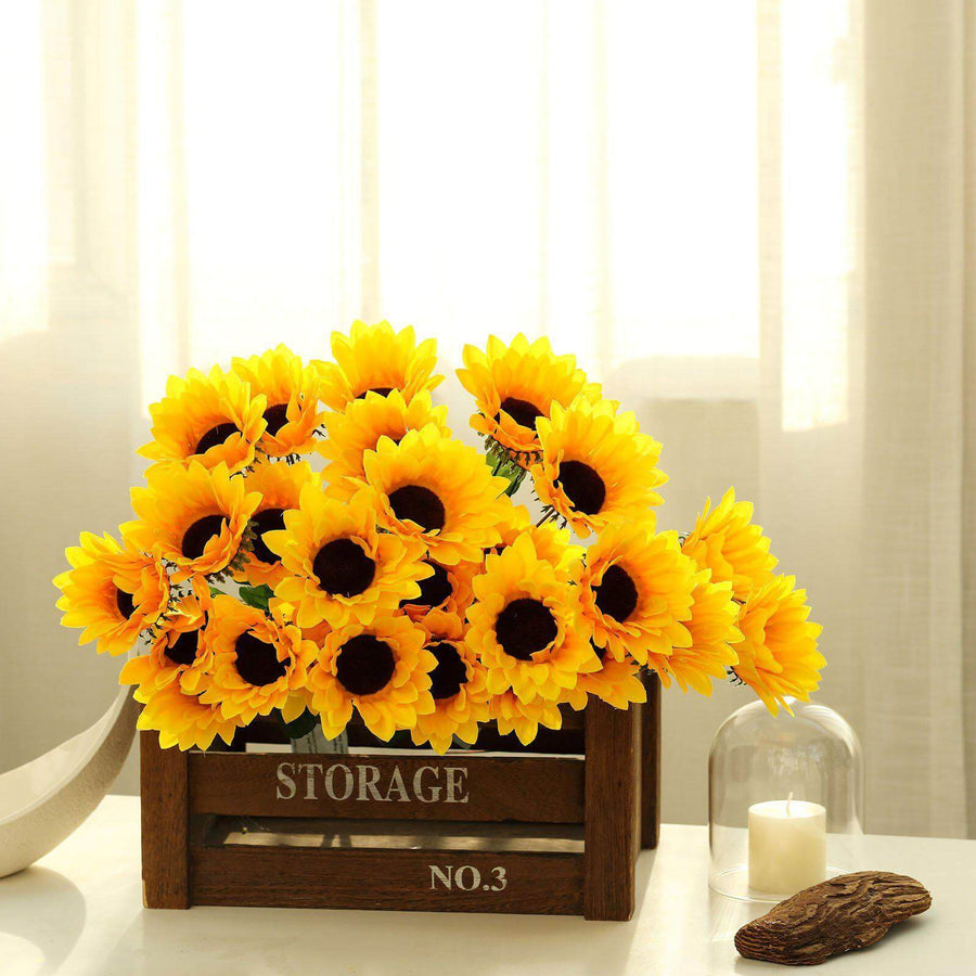 5 Bushes | 70 Yellow Artificial Silk Blossomed Sunflowers | Vase Decor