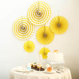 Set of 6 - Yellow Paper Fan Decorations - Paper Pinwheels Wall Hanging Decorations Party Backdrop