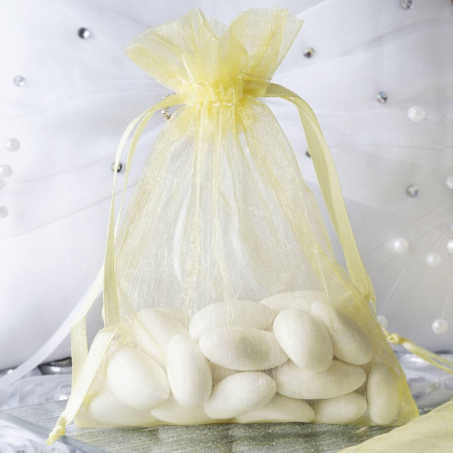 10 Pack | 4x6inch Yellow Organza Drawstring Wedding Party Favor Gift Bags - Clearance SALE
