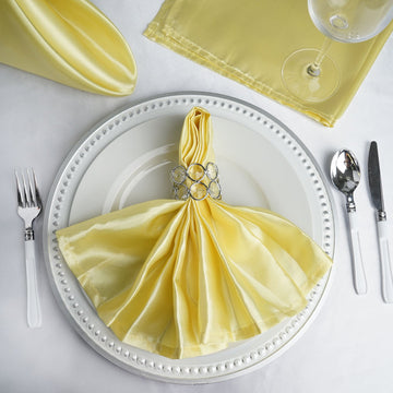 5 Pack | Yellow Seamless Satin Cloth Dinner Napkins, Wrinkle Resistant | 20"x20"