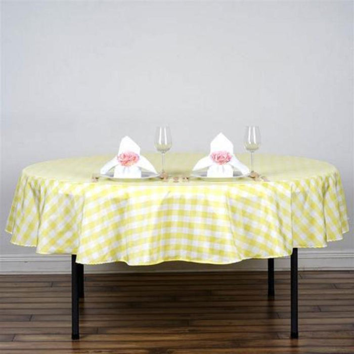 Buffalo Plaid Tablecloths | 70" Round | Yellow/White | Checkered Gingham Polyester Tablecloth