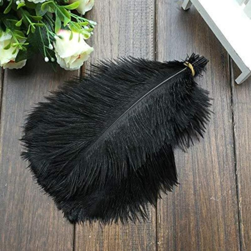 12 Pack | 13-15inch Black Natural Plume Real Ostrich Feathers, DIY Centerpiece Fillers