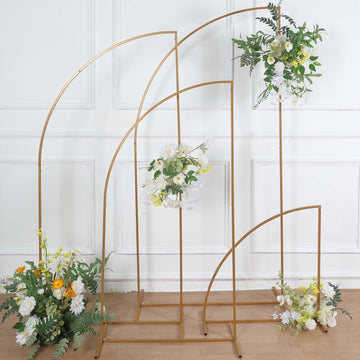Set of 4 | Gold Metal Half Moon Floral Frame Wedding Arbor Stand, Chiara Backdrop Display Arch - 2.5ft,5ft,6ft,7ft