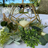 7inch Gold Metal Pentagon Prism Tealight Candle Holder, Open Frame Geometric Flower Stand