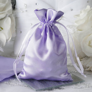 Lavender Lilac Satin Drawstring Wedding Party Favor Gift Bags