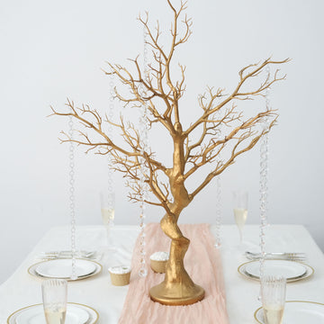 34" Metallic Gold Manzanita Centerpiece Tree + 8 Acrylic Bead Chains
