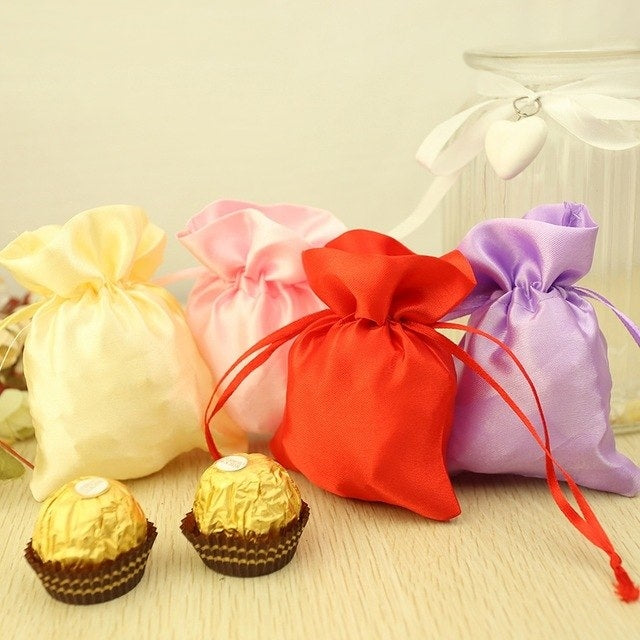 12 Pack | 4x6inch Chocolate Satin Drawstring Wedding Party Favor Gift Bags - Clearance SALE