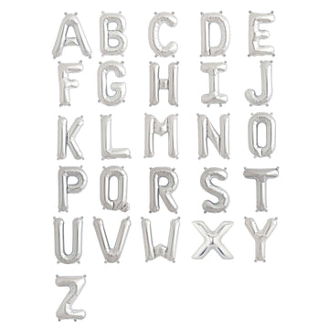 16" Shiny Metallic Silver Mylar Foil Alphabet Letter & Number Balloons